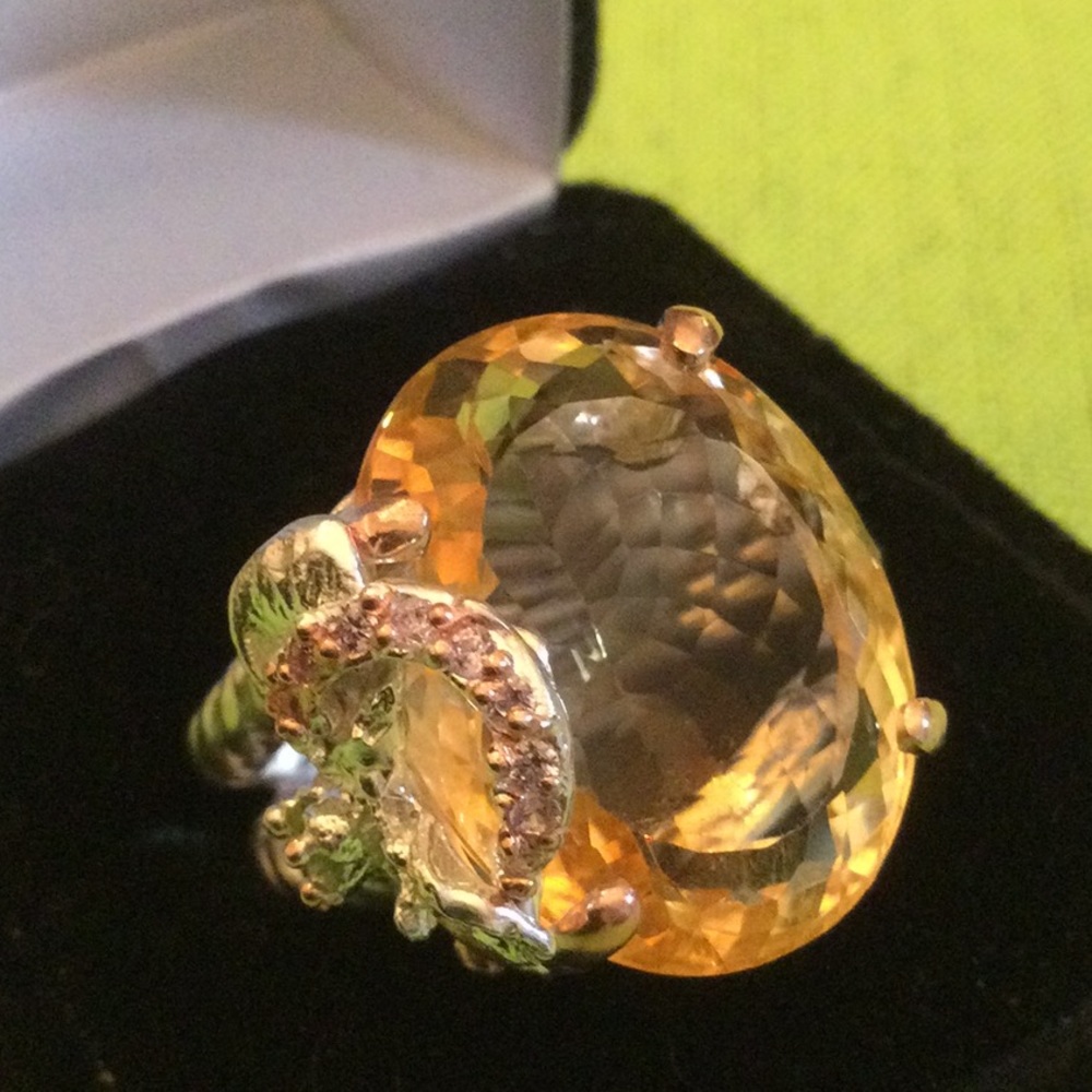Awe Inspiring 27 CTW Genuine Citrine, Aquamarine & Pink Topaz Ring - Picture 14 of 15